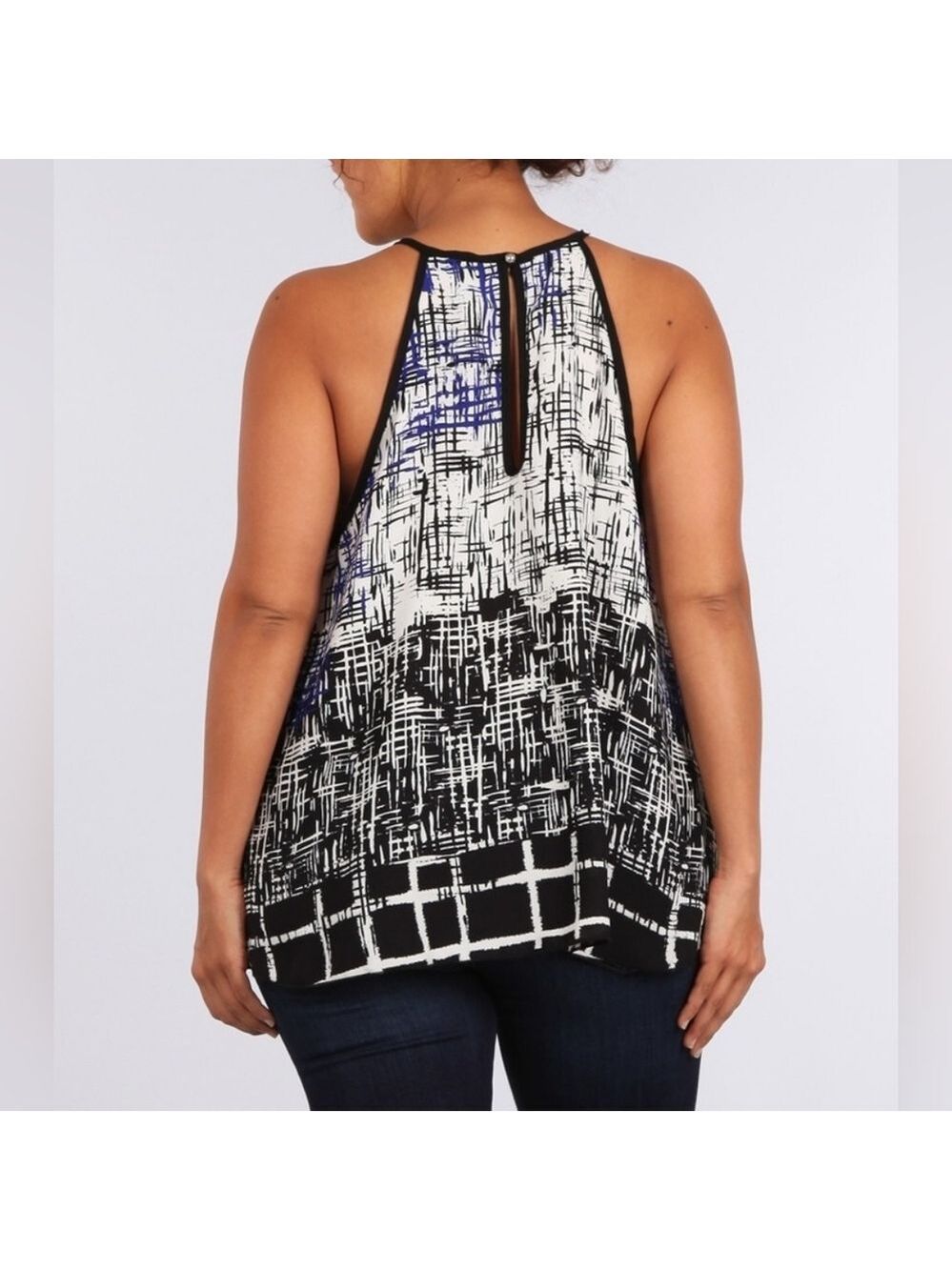 Chic Women's Black and Blue Abstract Blouse - Picture 2 of 4
